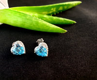 Sterling Silver Heart Shape Blue Topaz CZ Earrings