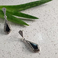 Sterling Silver Kite Black Onyx Marcasite Earrings