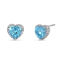 Sterling Silver Heart Shape Blue Topaz CZ Earrings