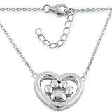 Sterling Silver Heart Paw Necklace