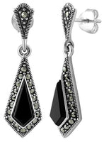 Sterling Silver Kite Black Onyx Marcasite Earrings